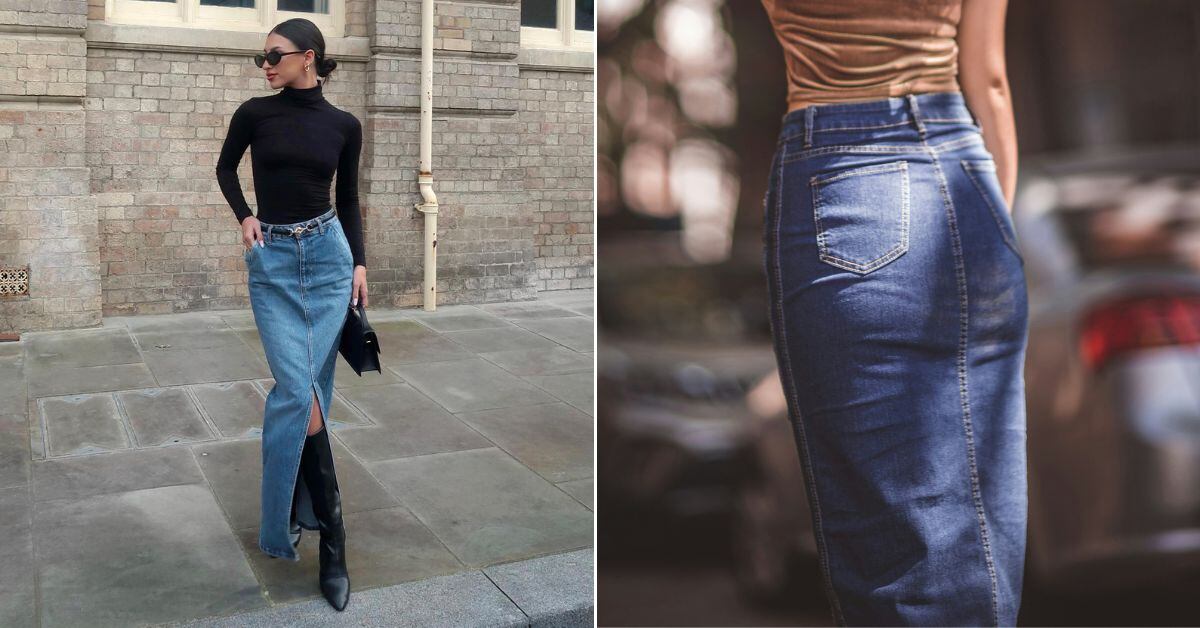 3 formas de combinar saia longa jeans em 2024